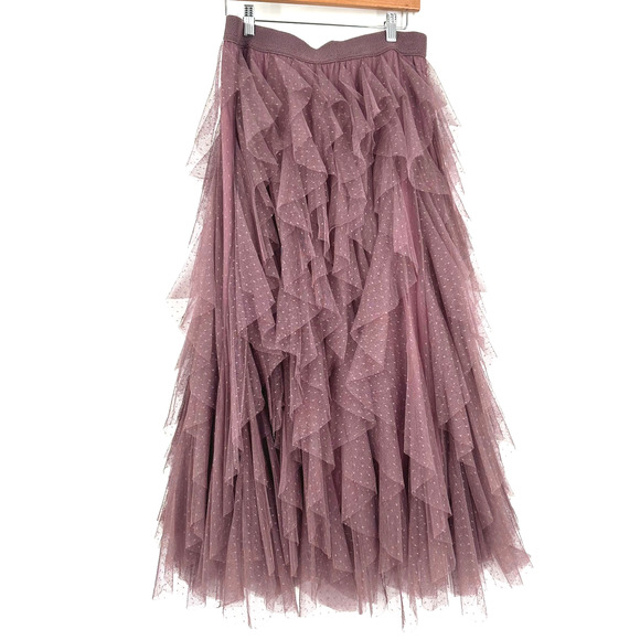 Anthropologie Cheri Ruffled Tiered Mesh Tulle Midi Skirt Medium Romantic Fairy - Picture 4 of 10